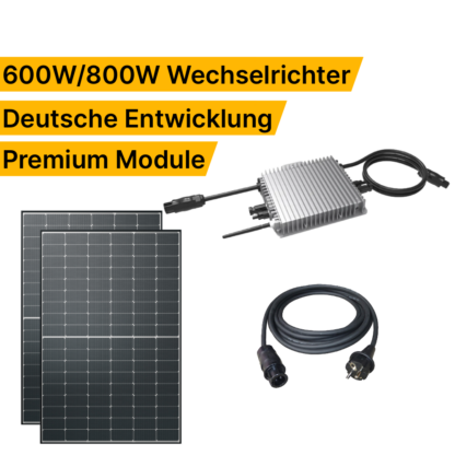 Balkonkraftwerk Komplettset Premium, 600 Watt oder 800 Watt Wechselrichter, Deutsche Entwicklung